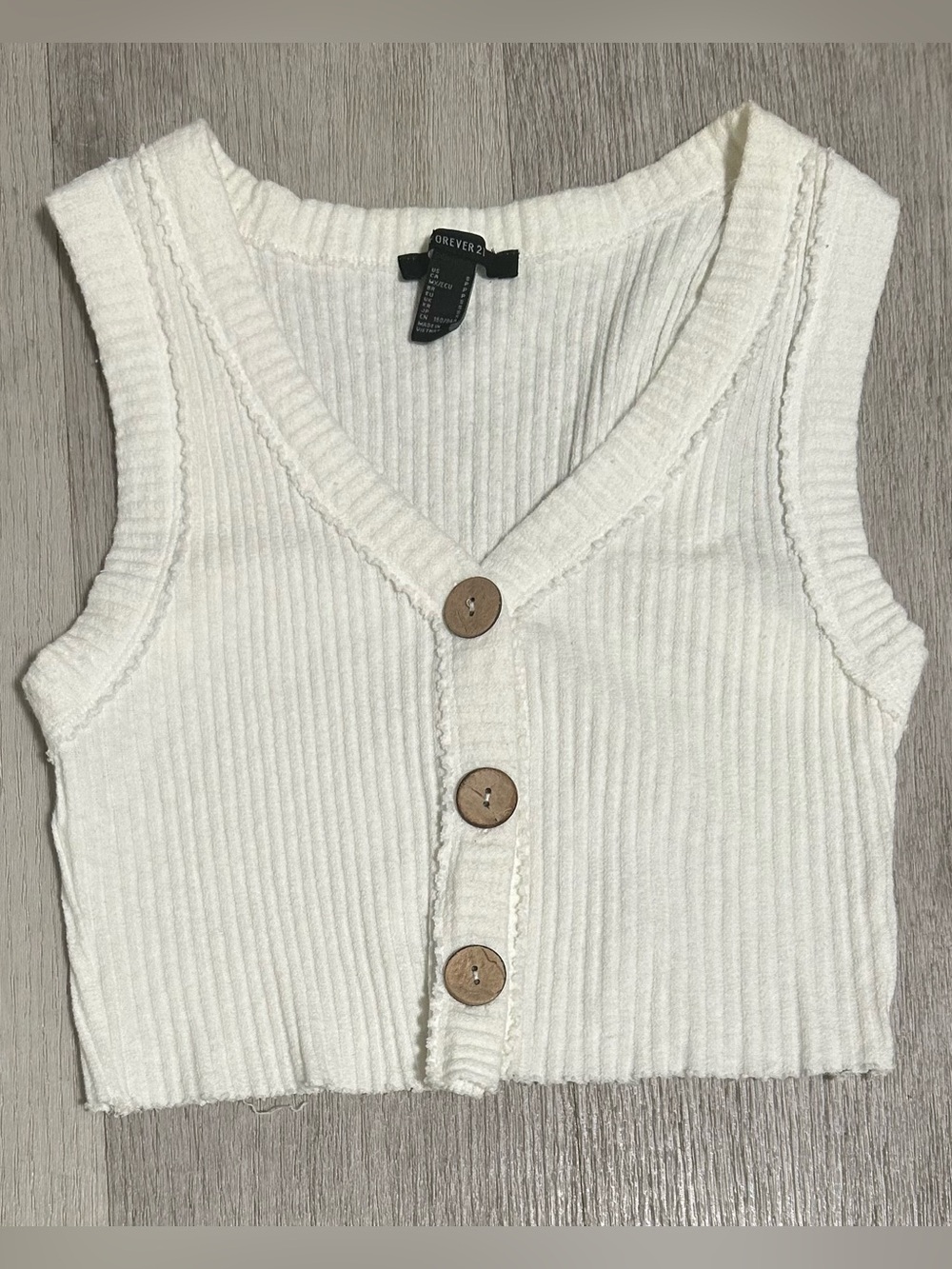 Forever 21 Off-White Ribbed Button-Front Crop Tank